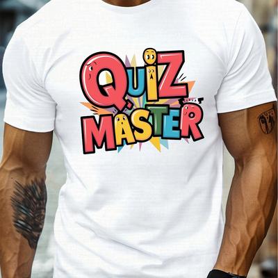 TEMU Graphic T-shirt For Men - 100% Polyester Crew Neck Tee, Knit Fabric With Stretch, Regular Fit, Casual Summer Top With Geometric Pattern Image