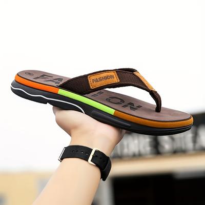 TEMU Men's Trendy Solid Color Flip-flops With Comfortable Eva Insole - Non-slip, & Stylish For Beach And Casual Wear Image