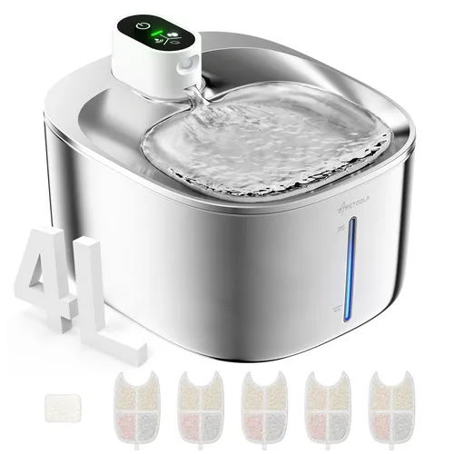 Fontaine d'eau sans fil pour chat, en acier inoxydable, 135floz/4L, à piles, distributeur d'eau automatique sans fil pour chat, fontaine pour animaux de compagnie