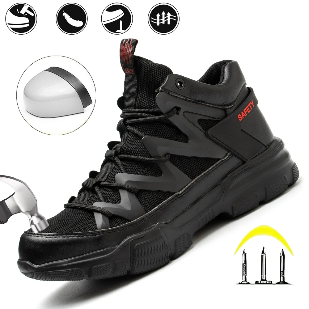 Chaussures de sécurité de travail bottes de sécurité pour hommes chaussures de travail Anti-écrasement avec chaussures à tête en acier en plastique bottes de travail pour hommes chaussures de sécurité