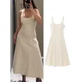 TFMLN mode femmes solide longues robes été 2025 élégant décontracté sans manches large sangle robe Simple a-ligne col carré robe