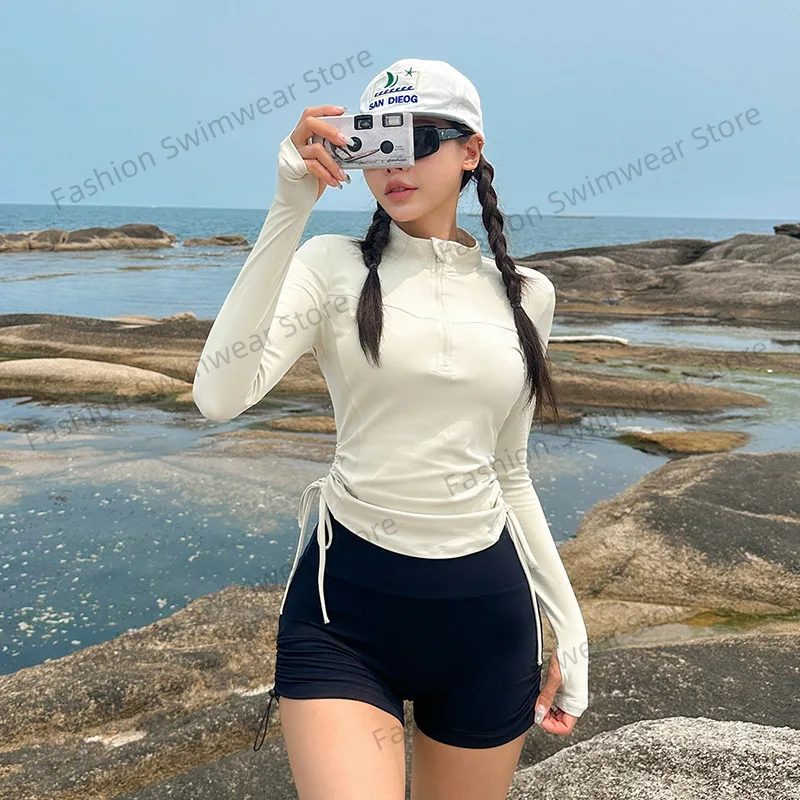 Zweiteiliges Langarm-Rashguard-Shirt für Damen mit integriertem BH, Oberteil, Hose, Sonnenschutz-Badeanzug, schnell trocknende Badeanzüge Image