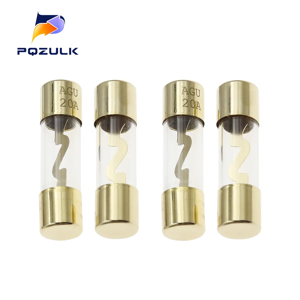 5PCS 10*38 Gold Plated Glass AGU Fuse Fuses Pack Car Audio Amp Amplifier 10A 15A 20A 25A 30A 40A 50A 60A 70A 80A 100A