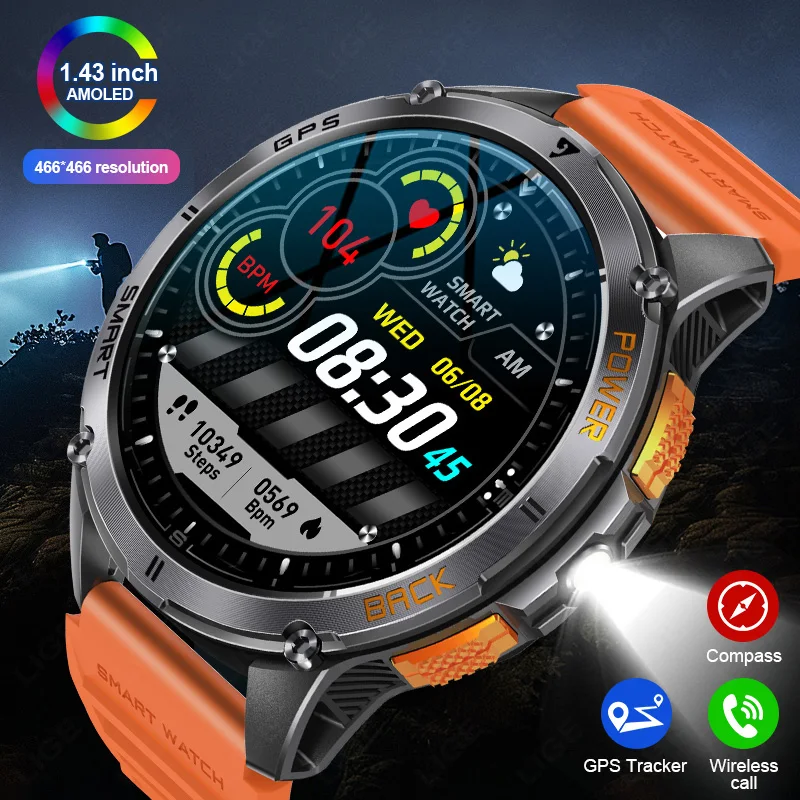 LIGE Neue GPS Smart Uhr Outdoor Höhenmesser Barometer 466*466 AMOLED Bildschirm LED Taschenlampe Kompass Militär Sport Smartwatch männer Image