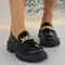 Vintage Metal Chain Platform Loafers Women 2025 Spring Slip On Pu Leather Flats Shoes Woman Thick Sole Dress Office Shoes Ladies