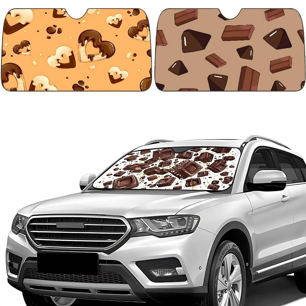 Schokoladen-Auto-Sonnenschutz, Windschutzscheibe, Frontscheibe, 70 x 130 cm, Sonnenblende, Solar-Schutz, kariert, Geschenk, Neuheit, Auto Image