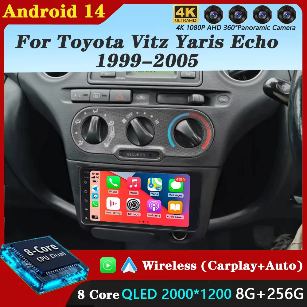 Android 14 Für Toyota Vitz Yaris Echo 1999-2005 Carplay Auto Auto Radio Multimedia Video Player Navigation GPS Keine 2Din 2 Din DVD
