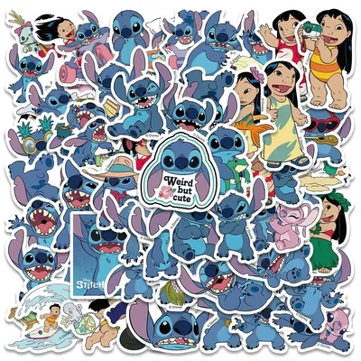 Niedliche Lilo & Stitch-Cartoon-Aufkleber, Disney Classic Anime-Graffiti-Aufkleber für Laptop, Gepäck, Skateboard, Gitarre, Notebook, Kinderspielzeug Image