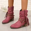 Damenschuhe im Angebot 2024, neue Ärmel-Damenstiefel, Winter, Rom, runde Zehen, solide Mittelrohr, klobige Absätze, große Westernstiefel