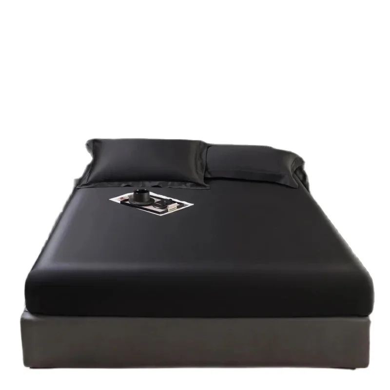 1/2 Stück schwarze Lyocell Tencel-Bettwäsche, glänzender Bettbezug oder kühlendes Spannbettlaken oder Kissenbezug aus Heimtextilien Image