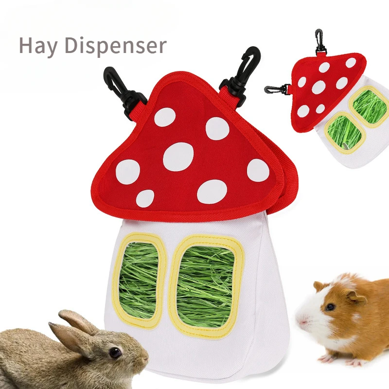 Hay Foraging Pouch - Feeding Bag for Rabbits/Chinchillas/Hamsters, Hanging Small Pet Hay Dispenser with Decorative Clips
