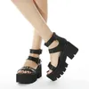 Schwarz Punk Gothic Plattform Sandalen Offene spitze Schnalle Riemchen Frauen Sommer Schuhe Sexy Nieten Dicken Absätzen Schuhe Drop Schiff