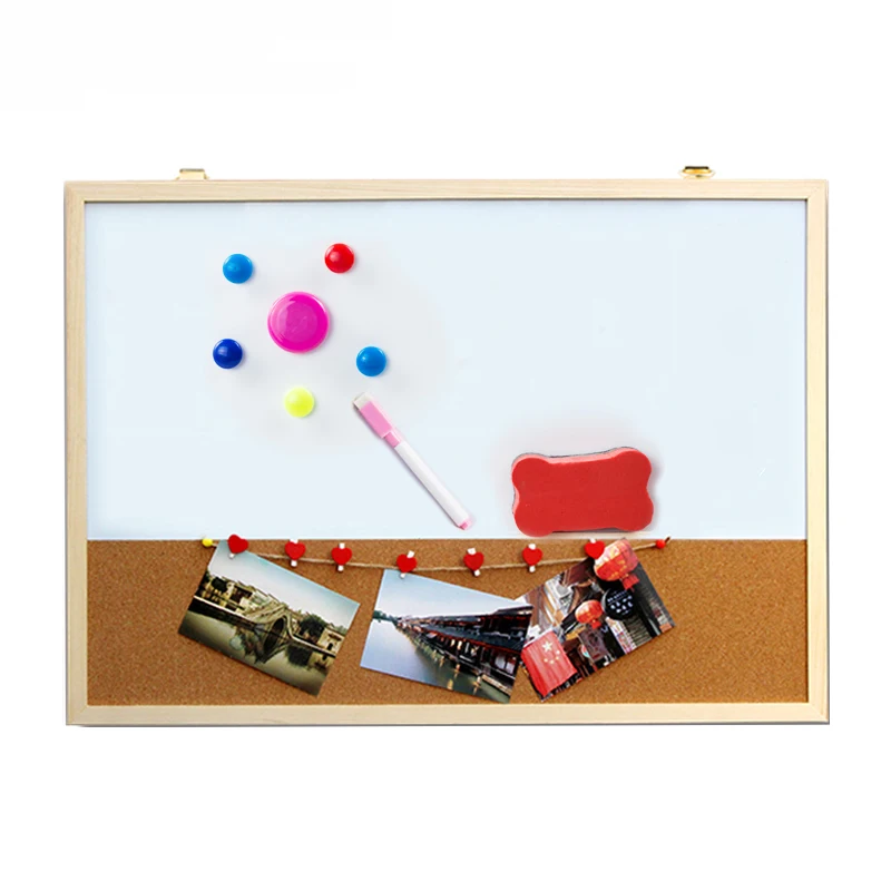XINDI 30 * 40 cm Kombinations-Whiteboard, Korktafel, Kombinations-Holzrahmen, magnetisches Whiteboard mit kostenlosen Markierungsstiften Image