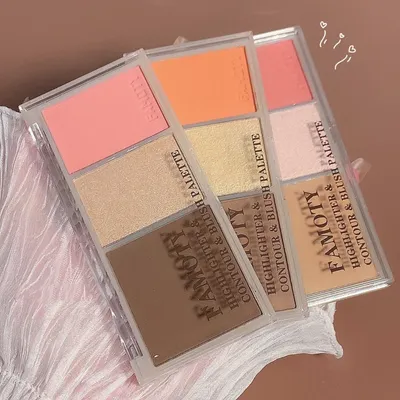 FAMOTY Afternoon Tea Themed Dreifarbige Rouge-Platte Rouge Cream Puffed Color Milk Tea Blush Cheek Highlight All-In-One Conto