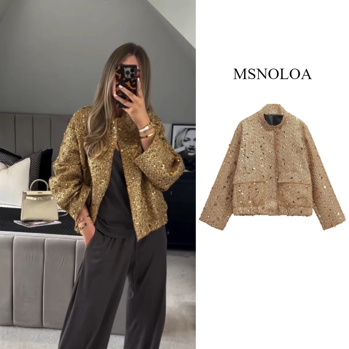 2024 Damenbekleidung 2024 Herbst und Winter neue lässige Temperament Pailletten kleine duftende Stiljacke 7925/993 Image