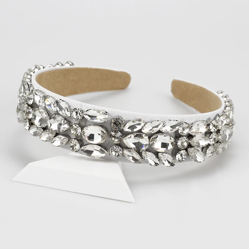Handgemachte Luxus klar voller Kristall Stein Barock Stirnbänder für Frauen Strass Haarbänder Bling Hochzeit Haarschmuck Image