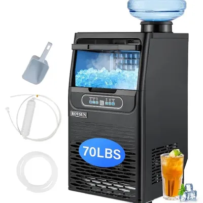 ROVSUN 70LBS/24H Countertop Ice Maker with 2 Water Inlets & Appointment Function, Freestanding Ice Machine