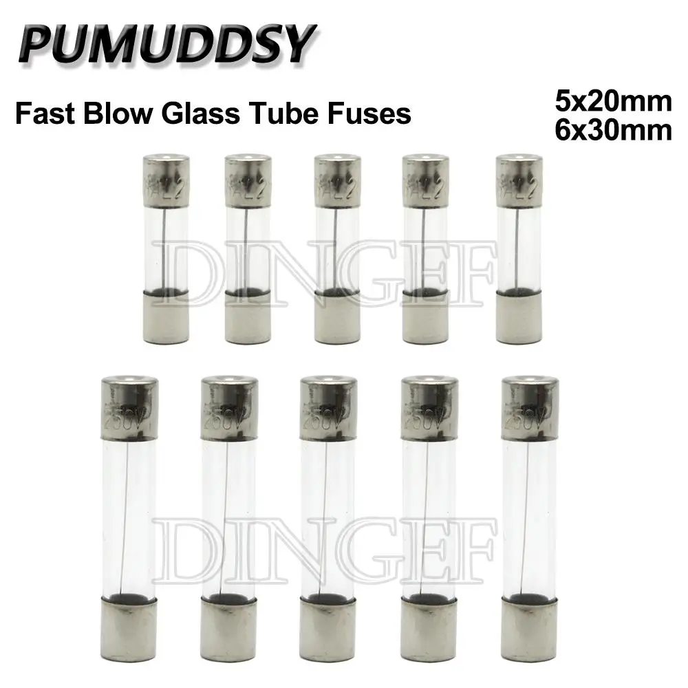 10PC 5*20mm 6*30mm Flinke Glasrohr Sicherungen 5x20mm 6x30mm 250V 0,5A 1A 2A 3A 4A 5A 6A 8A 10A 15A 20A 25A 30A 0,75A AMP Sicherung Image