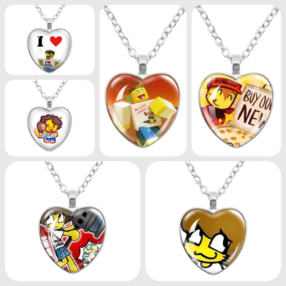 Ich liebe gebratenes Huhn Shedletsky Lustige MeMe Anime Halskette Glas Herzform Anhänger Halskette Schmuck Charm Gamer Sammeln Geschenk Image