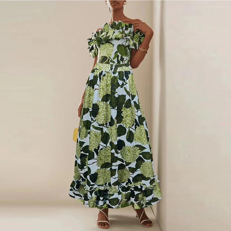 Mode Pflanze Floral Bedruckte Bademode 3pc Sets Sexy Slash Kragen Tops & Halb Röcke Sets Casual Frauen Sommer Strand Urlaub outfits Image