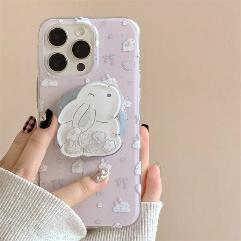 Simpatico cartone animato Coniglio Sabbie mobili per Magsafe Griptok Supporto per telefono Supporto per anello per dito per iPhone 15 Staffa per ragazza