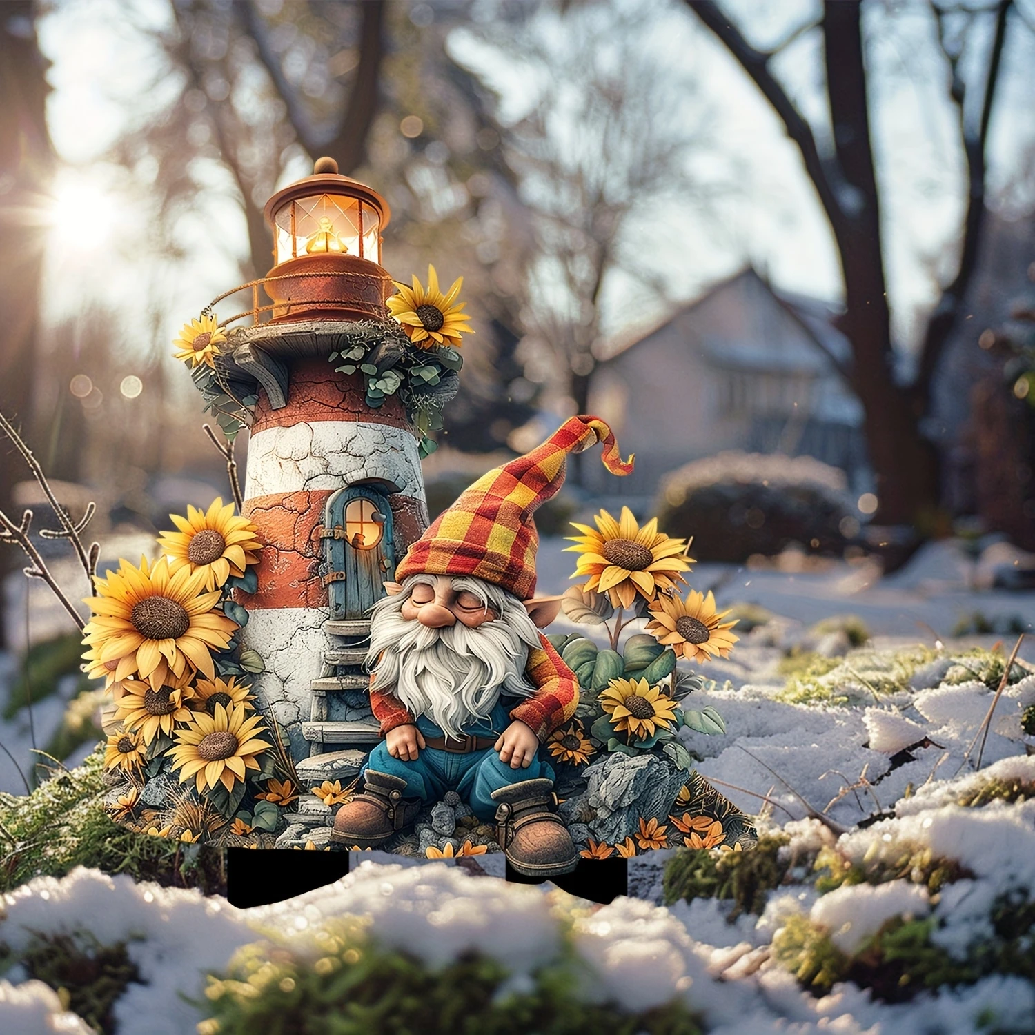 2D flacher, skurriler Zwerg-Gartenboden aus Acryl, Gartenstapel, regendicht, Außendekoration, Blumentöpfe, Rasen, Innenhöfe Image