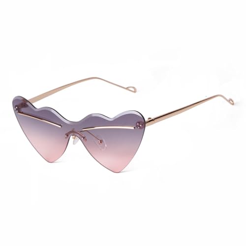 WNCKSQ Rimless Heart Shaped Women Fashion Sunglasses Graadient Blue Brown Uv400 Female Sun Glasses(C2)