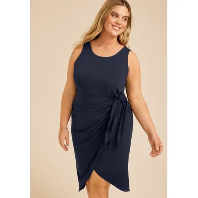 Maurices Plus Size Women's 24/7 Bare Wrap Waist Midi Dress Blue Size 2X