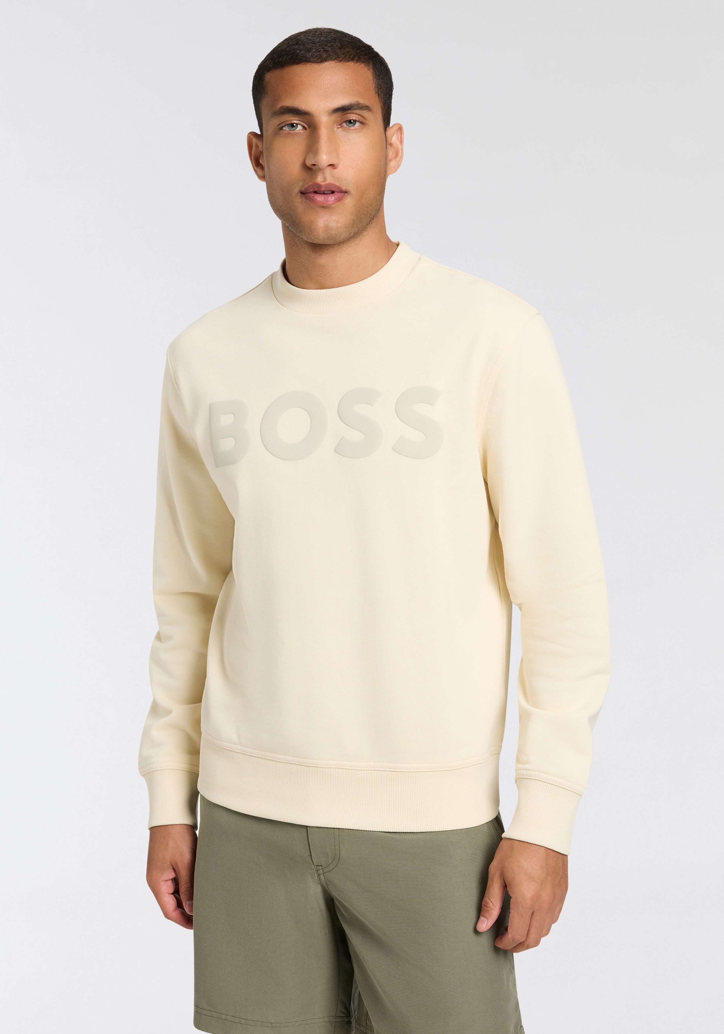 Sweatshirt BOSS ORANGE "WeBasicCrew", Herren, Gr. XL, gelb (open gelb767), Sweatware, Obermaterial: 100% Baumwolle, regular fit hüftlang, Rundhals, weit Rippbündchen, Sweatshirts Sweatshirt, mit Rundhalsausschnitt