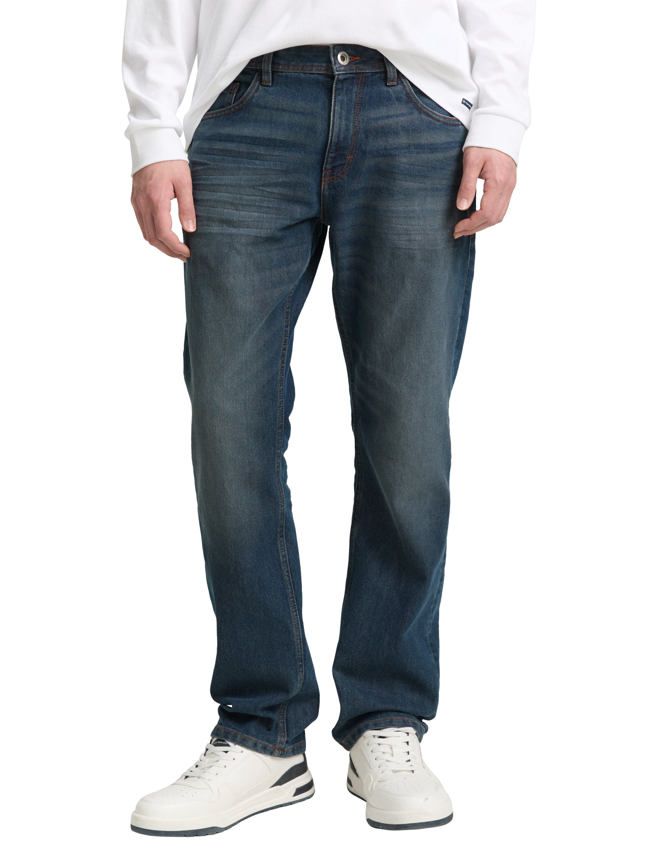 Straight-Jeans TOM TAILOR "MARVIN", Herren, Gr. 33, Länge 32, blau (mid stone blau grau denim32), Denim/Jeans, Obermaterial: 70% Baumwolle, 28% Polyester, 2% Elasthan, unifarben, straight fit knöchellang, Jeans Straight-Jeans, im Five-Pocket Style