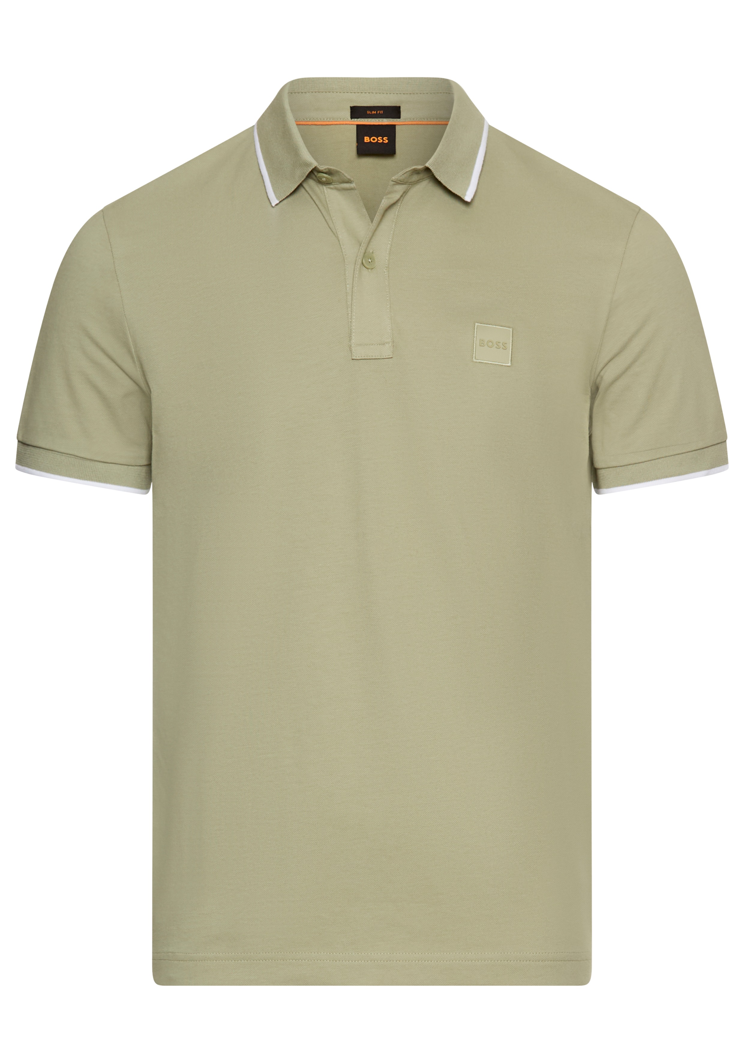 Poloshirt BOSS ORANGE "Passertip", Herren, Gr. S, grün (open grün370), Piqué, Obermaterial: 95% Baumwolle, 5% Elasthan, slim fit hüftbedeckend, V-Ausschnitt, eingesetzt Bündchen, Shirts, mit BOSS Logo-Badge