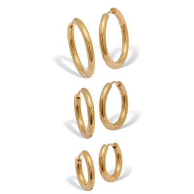 Women's 3-Pair Gold Ion-Plated Stainless Steel Hoops, 7/10-inch, 4/5-inch and 1-inch by PalmBeach Jewelry in Yellow (Size ONE SIZE)