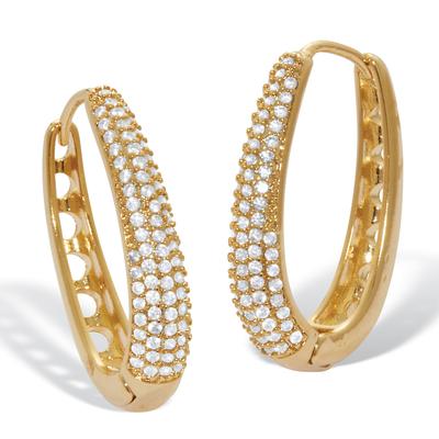 Women's Crystal Four-Row Oval Pave-Style Goldtone Hoop Earrings by PalmBeach Jewelry in White (Size ONE SIZE)
