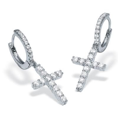Women's .54 TCW Cubic Zirconia Cross Chram SilvertoneEarrings by PalmBeach Jewelry in White (Size ONE SIZE)
