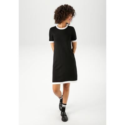 Strickkleid ANISTON CASUAL, Damen, Gr. 40, N-Gr, schwarz-weiß (schwarz, wollweiß), Feinstrick, Obermaterial: 70% Viskose, 30% Polyamid, unifarben mit Farbeinsatz, casual, A-Linie kniefrei, Rundhals, Kurzarm Rippstrickbündchen, Kleider, mit... Image
