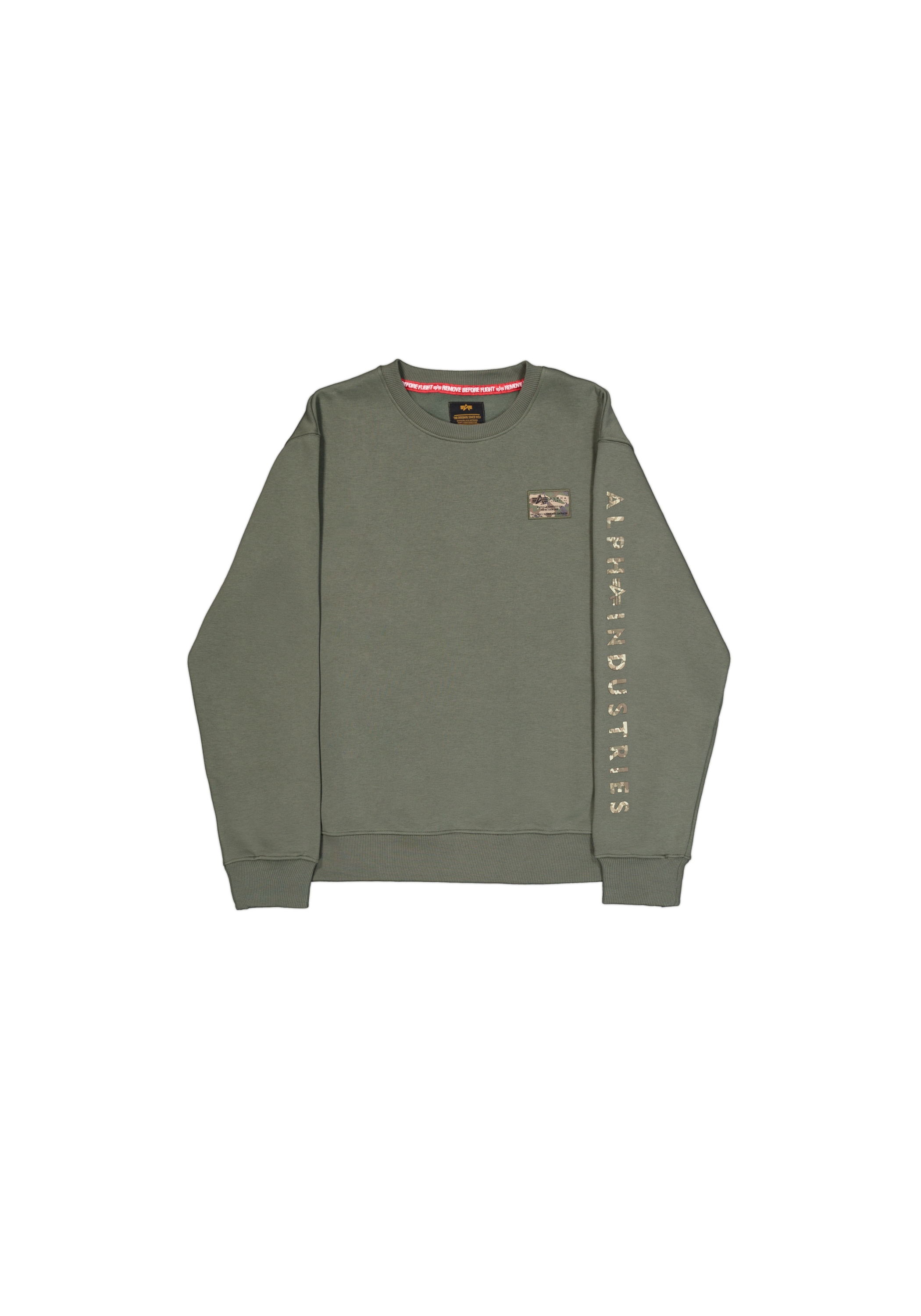Sweater ALPHA INDUSTRIES "Camo Sleeve Sweatshirt", Herren, Gr. XXL, grün (schwarz olive), Obermaterial: 80% Baumwolle, 20% Polyester, regular fit, Sweatshirts Image