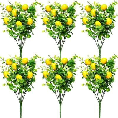6 Bundles Artificial Eucalyptus Lemon Branches, Faux Greenery Plants with 7 Forks, Decorative Fake Green Leaves for Home Decor, Table Centerpiece, Photography Props