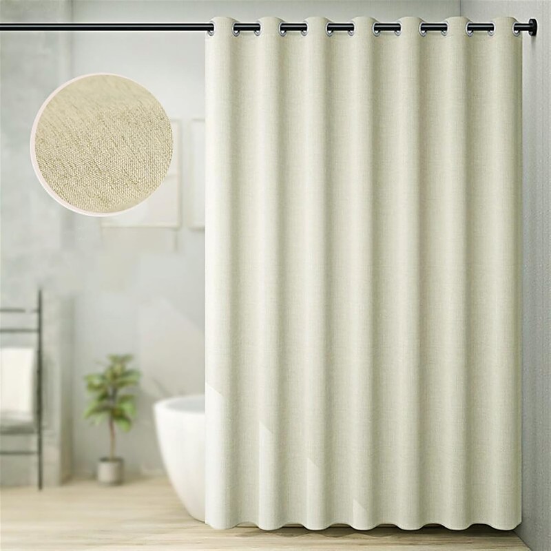 Fabric Shower Curtain, Linen Textured Heavy Duty Thick Shower Curtains for Bathroom, Waterproof Decorative Bath Curtain, Washable Weighted Hem Shower Curtain