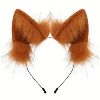 TEMU 1pc Furry Cat Ears Headband Halloween Headwear Cosplay Costume Party, Acrylic Material, Animal Theme, No Power Needed, Halloween, Cosplay, And Party Outfits Image