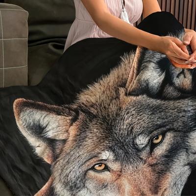 TEMU A Blanket, Deep Wolf Theme, Printed On , Soft And Comfortable Flannel Material, With Realistic Gray Wolf Design Against A Background, For Home Decor And