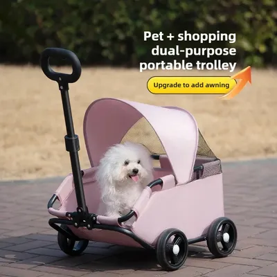 Small Pet Dog Cat Cart Trolley Outdoor Small Pet Cart Oxford Lightweight Foldable with Sunshade Travel Pet Strollers Trolley