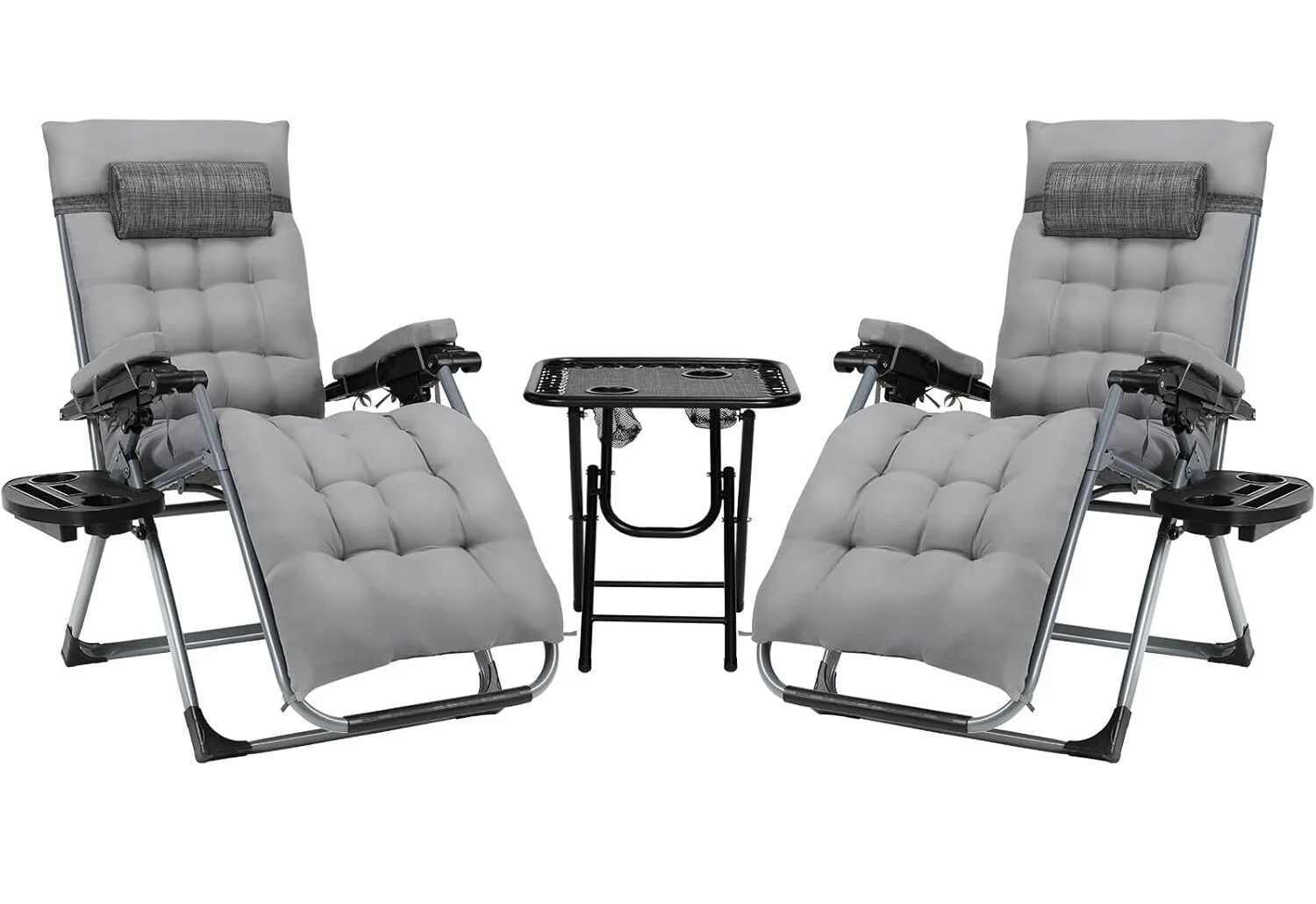 Sonnenliege und Klapptisch-Set, 3-teilig, klappbarer Gartenliege, Outdoor-Stuhl mit abnehmbarem Sitzkissen, Tragfähigkeit 160 kg