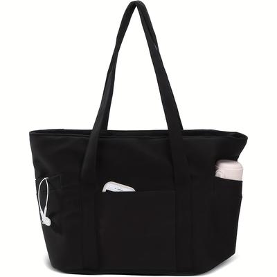TEMU Women's Lightweight Foldable Tote Bag - Multi- Closure, Durable Polyester Casual Handbag For Gym, Travel, Work & School - Black (hand Wash/), Versatile Carryall | Smooth Texture Finish Image