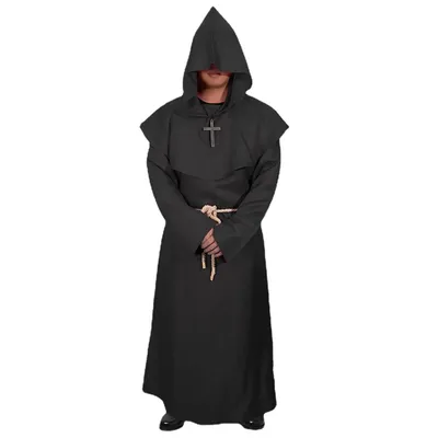 Halloween 2025, Priester-Kostüm für Erwachsene, Mönch, Mönch, Anzug, Priester-Kostüm, Missionar-Umhang, schwarze Priester-Robe Image
