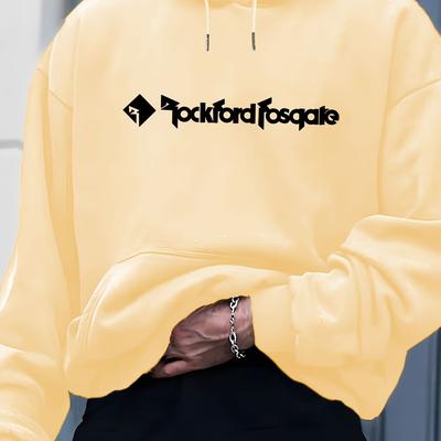 TEMU Men's Casual Polyester Hoodie With Letter Print, Fashionable Long Sleeve, Kangaroo Pocket Pullover, Regular Fit, Spring/autumn Season, 220g Knit Fabric Image