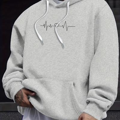 TEMU Men's Casual Cozy Hooded Sweatshirt With Heart - Adjustable Drawstring Hood, Regular Fit Long Sleeve Pullover For Autumn Winter, Versatile Casual Wear, Sweater Hoodie, Comfortable Texture Image