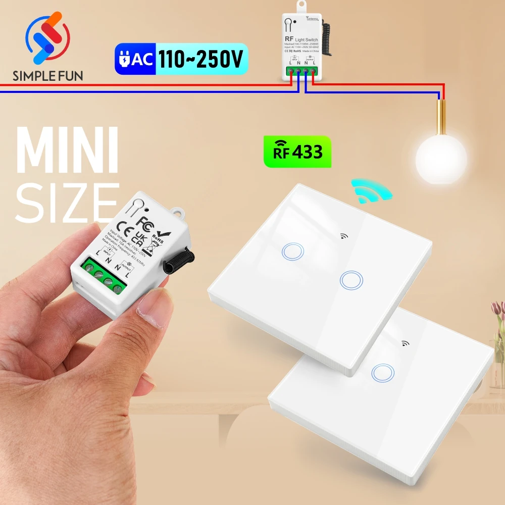 433 Mhz Wireless Smart Licht Schalter 110 V 220 V 230 V 10A Mini Größe RF Fernbedienung Relais Modul WirelessTouch Schalter für Lampe LED Image