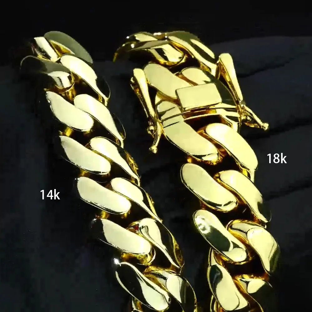 10/12/22 mm breite kubanische Kette aus Messing für Männer, individuell gestaltete 14 Karat 18 Karat vergoldete kubanische Ketten, Hip-Hop-Rapper-Schmuck Image