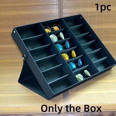 TEMU 1pc 18-compartment Glasses Display Case - Plastic Eyewear Organizer With Transparent Lids, Sleek Black Frame For Retail Stores, Opticians & Home Use Image