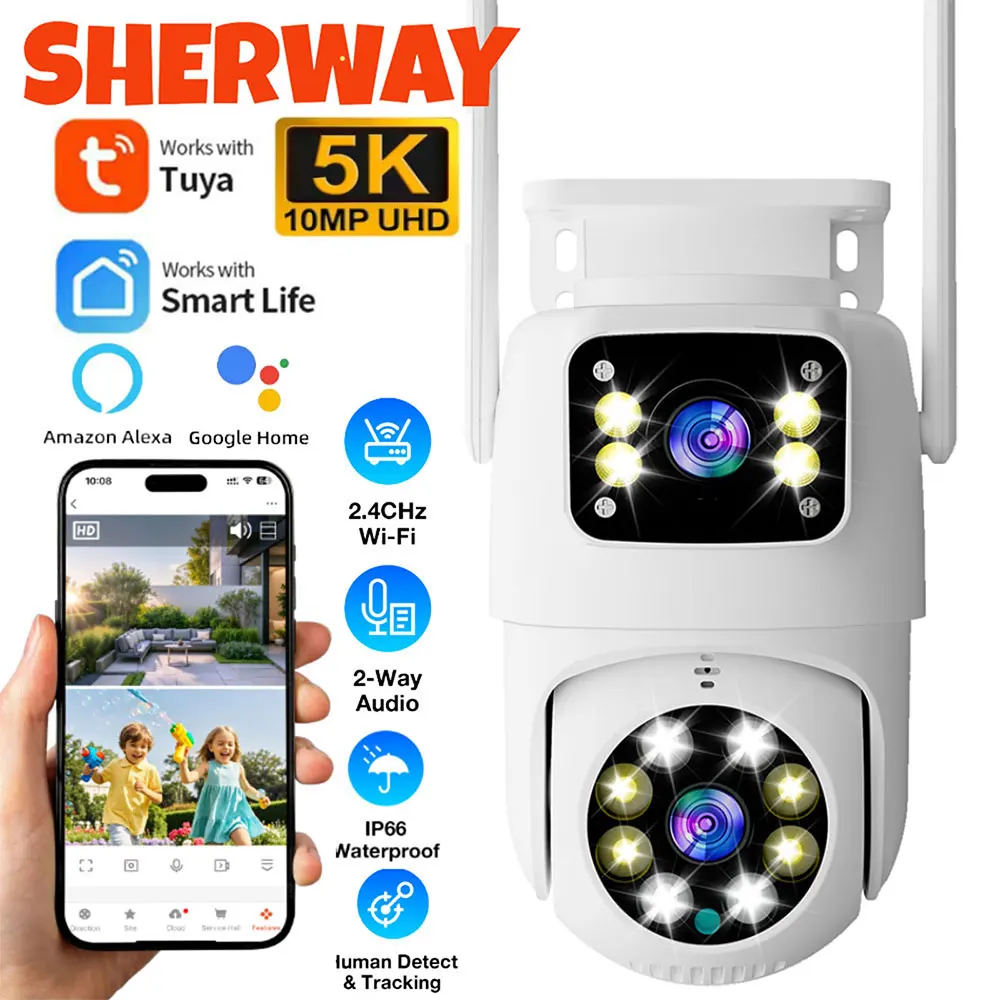 10MP Dual Objektiv Tuya Wifi Kamera PTZ Outdoor 4K Wireless Dual Screen Sicherheit Kamera Auto Tracking Überwachung Video überwachung Image